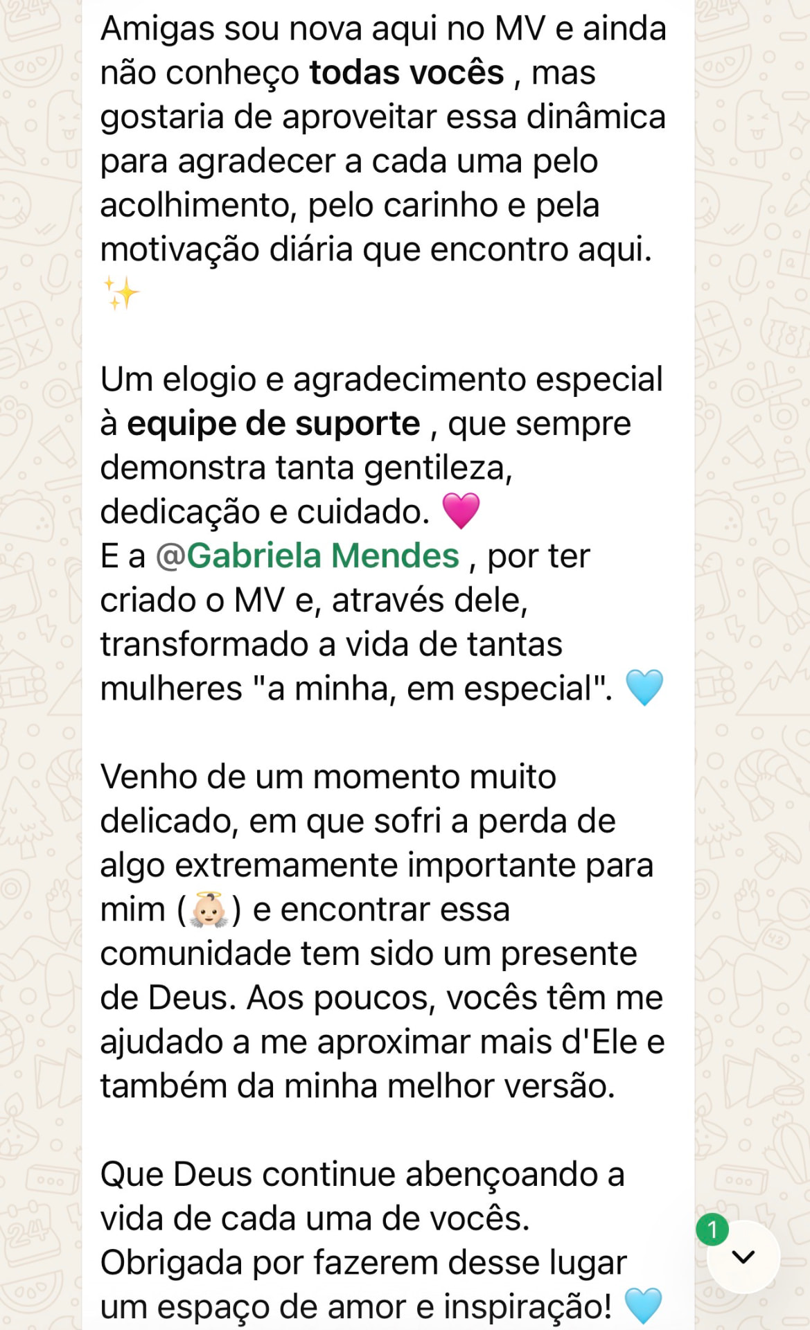 Print do feedback de uma membro do MVCLUB