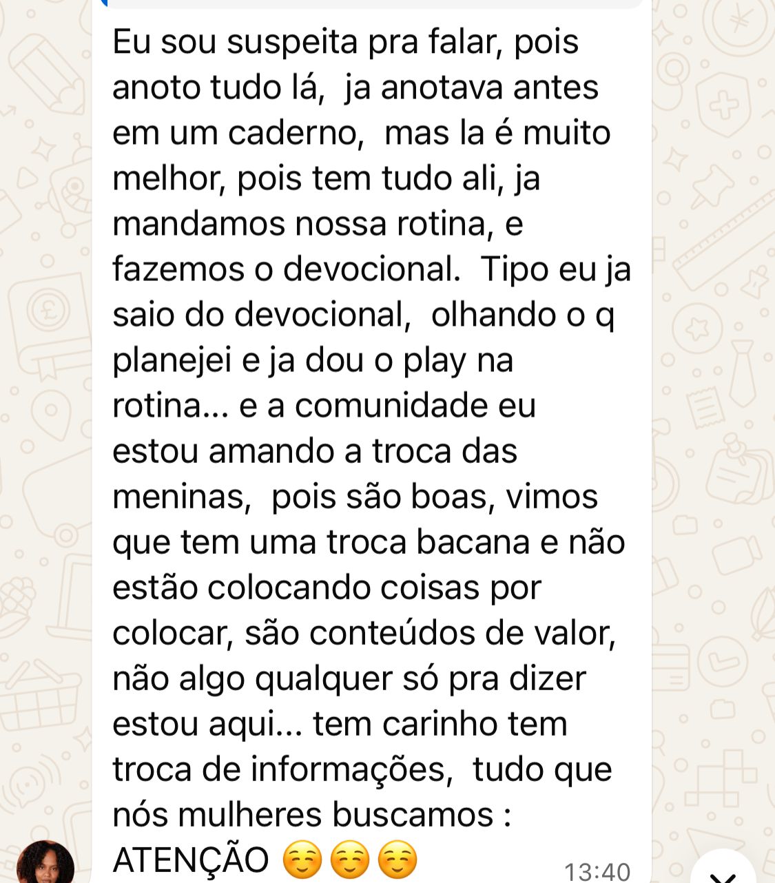 Print do feedback de uma membro do MVCLUB